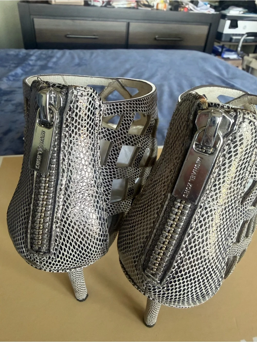 MICHAEL KORS Silver Metallic Cutout Stiletto Booties